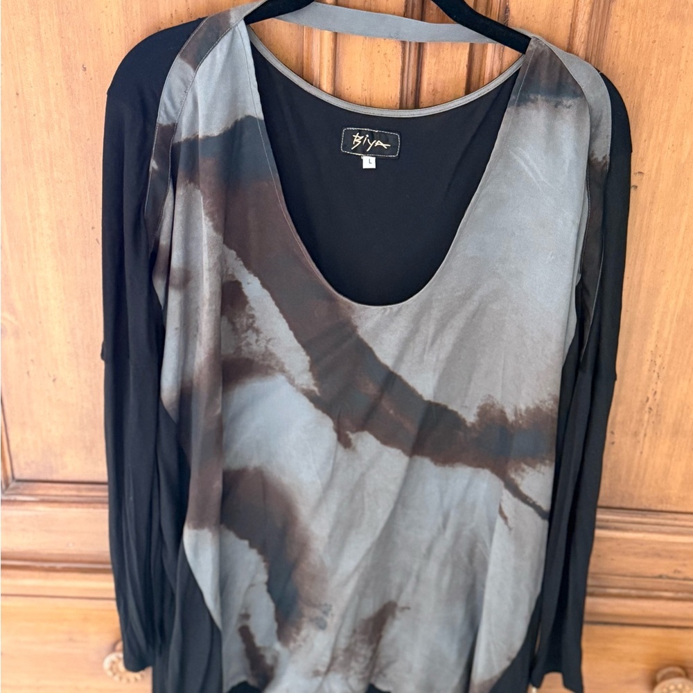 Biya by Johnny Was Stylish Black and Gray Women's Top